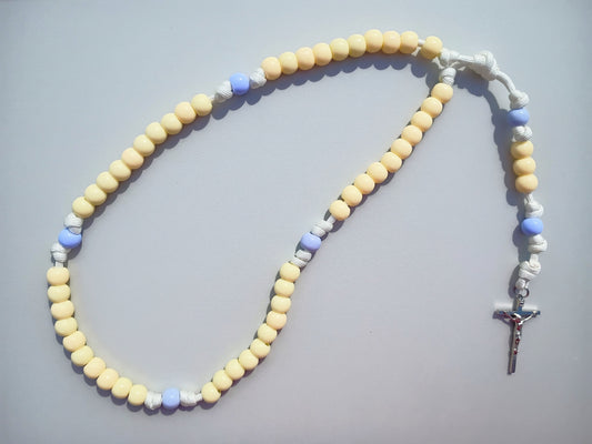 Children's Pastel Yellow and Blue Rosary - Large Beads for Small Fingers