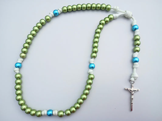 Unbreakable Green and Blue Paracord Rosary - Large Shiny Acrylic Beads